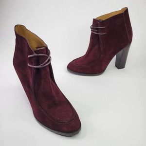 Ralph Lauren Purple Label Chunky Wood Heel Suede Boots Size 40 Y2K Red Burgundy